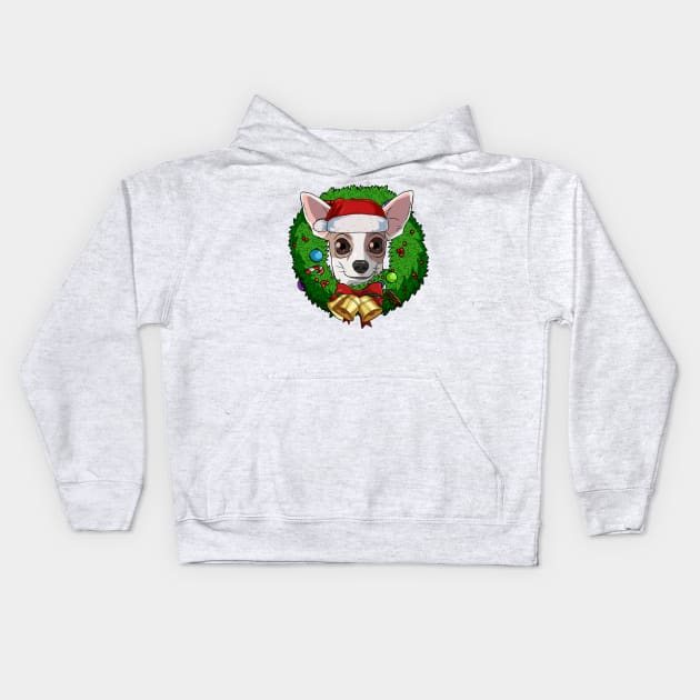 Funny Chihuahua Santa Christmas Wreath Kids Hoodie by Noseking